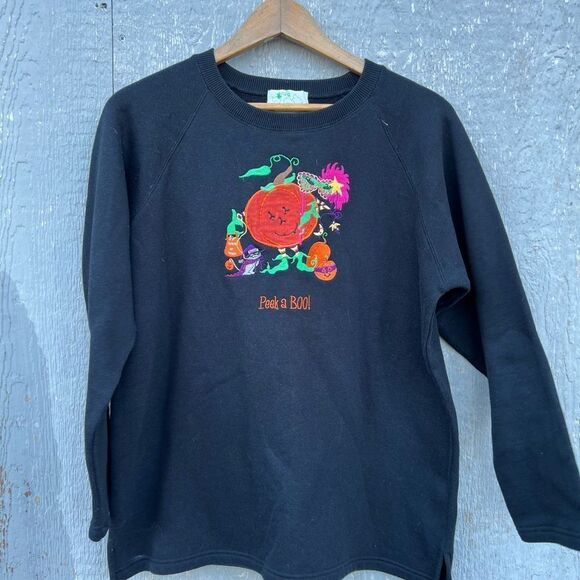 Quacker Factory Halloween "PEEK A BOO!" Fleece Tunic Sweatshirt Medium - Picture 1 of 3
